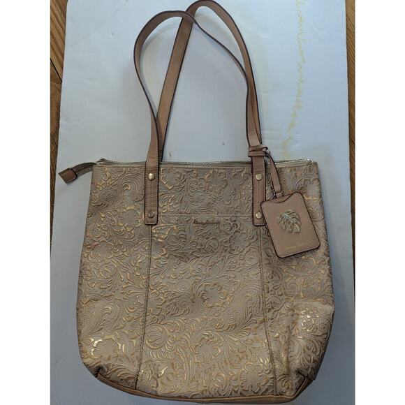 Tommy Bahama Tote Bag Embossed Floral Design Shopper Purse Handbag - Picture 1 of 4